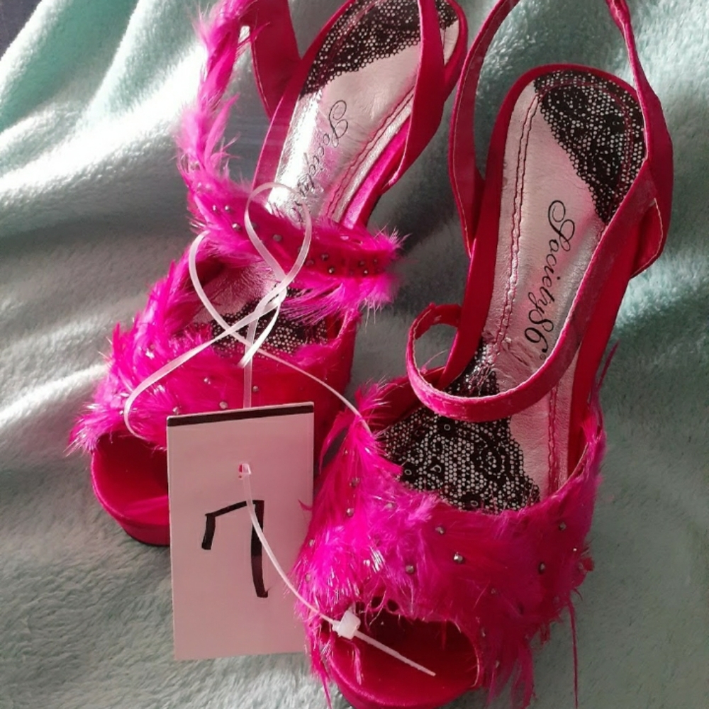 Pink Feathered High Heels  Size-7